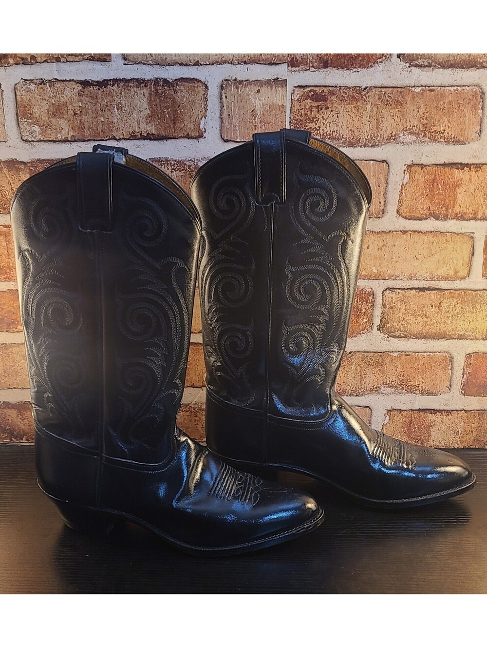 Tony Lama 1972 Black Leather Cowboy Boots Mens Sz 10 C XL Narrow Western Mexico